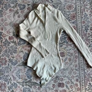 Abercrombie & Fitch Ribbed Quarter Zip Cream Sweater Bodysuit, Size M